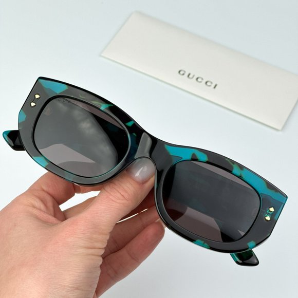 Gucci GG1215S 001 BRAND NEW Sunglasses Havana Grey Rectangle Unisex - Picture 1 of 13